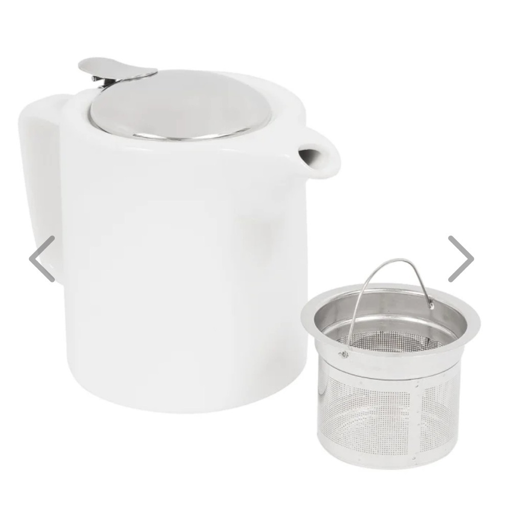 Teapot w/ Lid & Infuser Basket, White | Service Ideas 16 oz Washington-Style